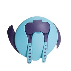 寶寶吸盤碗套裝，防滑分隔餐盤，嬰幼兒學習餐具 - 穩固防滑，安全無毒，分隔設計，趣味用餐, 藍綠色, 1個