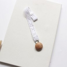ins寶寶安撫奶嘴夾 牙膠 小雛菊 蕾絲 櫸木 防掉鏈 奶嘴鏈, 2白色蕾絲-櫸木鐵夹, 1個