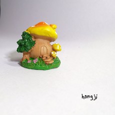 蘑菇微景觀多肉植物仿真樹屋，DIY迷你苔蘚園藝造景裝飾，空鳳台階樹屋擺飾, 1個, D款黃菇菇屋一只