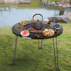 LUCKYOO 캠핑테이블 우드 화로 접이식 테이블 세트+수납가방, 블랙