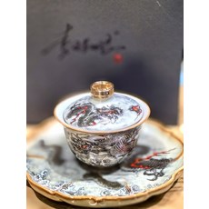 李輝熠 三才蓋碗 手繪墨龍 描金 白瓷, 商品主圖, 1個