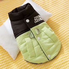 강아지 패딩조끼 캐릭터와펜 퀼팅 누빔 겨울옷, 녹색 스티치 (견인 버클)