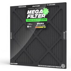 퓨로에어 메가필터 - 12x12x1 에어 필터 MERV 13 활성탄 기술 방어 헤비 듀티 3층 용광로 알레르겐 꽃가루 먼지 반려동물 비듬 연기 냄새 HVAC 1팩, 24" x 1", 1 Pack