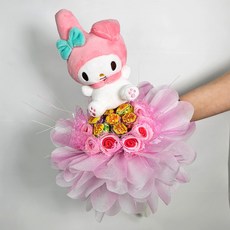 앤드플라워 산리오 츄파춥스 7개 인형꽃다발 졸업식 입학식 사탕꽃다발 부케 화이트데이선물, 1개, 마이멜로디츄파꽃다발(핑크)+예쁜공주