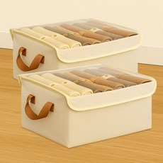 마벨인홈 옷 정리함 이불 수납 투명창 먼지걱정 없는 대용량 패브릭 의류 보관함, 2개, 베이지