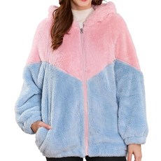 YMSHOPE 가을/겨울 플리스 안감 따뜻한 재킷 유니 패치워크 지퍼 후디 부드러운 인조 캐주얼 오버사이즈 겨울 웨어 294984