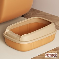 艾爾發寵物 新款半封閉式貓砂盆 特大號 防外濺貓廁所 貓便盆 24L, 焦糖棕, 1個