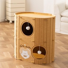 雙層毛氈貓窩 玩睡一體耐磨貓抓板 寵物玩具, 1個, 洛米棕小熊雙層窩