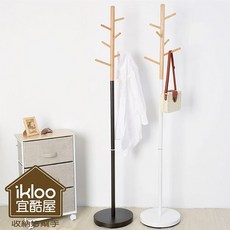 ikloo 宜酷屋 木質掛勾立式衣帽架 玄關臥室掛衣架, 咖, 1個