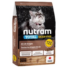 nutram 全齡貓 T22 無穀全能天然乾飼料, 5.4kg, 1袋, 雞肉 + 火雞肉