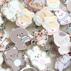 캐릭터 간호사 테이프걸이 릴홀더 시즌3 [58종 강력 집게 널스 명찰 용품 사원증 목걸이 이름표 줄 클립], 1개, 스피드고 40.곰토냥(브라운)_리본냥이 링ver