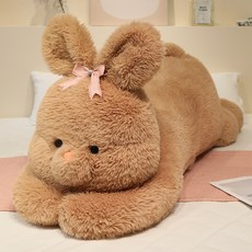 대형 엎드린 토끼 인형 푹신한 봉제 수면 쿠션 여아 애착 동반 완구 아동 생일 감성 선물, 90CM(1kg), 모카 브라운
