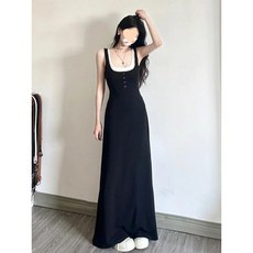 Yellwel여름용 끈 원피스 여성용 두 피스 스타일 허리 조임 긴 원피스 DJP