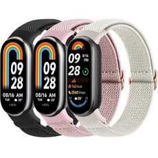 Mugust 샤오미 스마트 밴드 10/9/8과 호환되는 탄성 밴드 여성용 남성용 신축성 있는 나일론 스트랩 교체 손목 밴드 샤오미 미 밴드 10/9/8용 (블랙+스타라이트