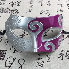 派對面具 王子麵具中國古風半臉 帥氣化妝舞會 舞臺表演萬聖節眼罩道具, 銀加玫紅, 1個