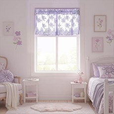 번트 오렌지 러플 레이스 밸런스 윈도우 1 패널 너비 132.1x길이 45.7cm(52x18인치) 코티지 코어 플로럴 가을 시어 러플 밸런스 주방 창문 오버 싱크 로드 포켓 프, 라벤더/라이트 퍼플