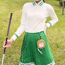 女款拼色立領長袖高爾夫T恤