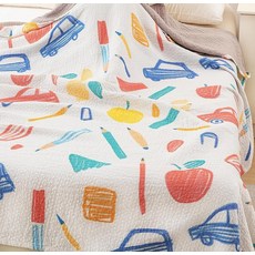 MEJU 어린이 연필 드로잉 남아 여아 다채로운 모슬린 담요 침대 소파 소파용 100% 코마 면 3겹 부드럽고 따뜻한 실내 야외 침대보 트윈 152.4cm x 203.2cm(6