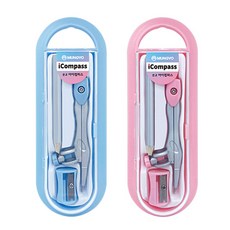 문교 아이 컴파스 콤파스 연필깎이 세트 초등 학교 학생 수학 학습 교구 학용품 제도용품 각도기 눈금자, 분홍, 1개