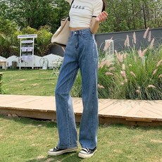 杜達女孩 牛仔寬褲 高腰顯瘦寬鬆拖地褲
