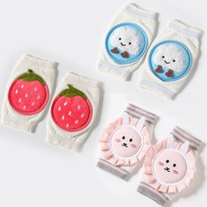 嬰兒爬行護膝蓋兒童防摔學走路寶寶爬行護膝夏季護肘加厚學步薄款, 藍雲朵+粉小兔+草莓款 -3雙裝, 1個