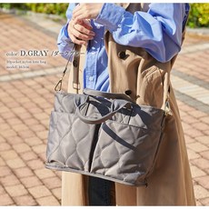 LIZDAYS 10個口袋尼龍托特包 媽媽包, 深灰 DGY ダークグレー