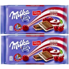 Milka 알파인 밀크 초콜릿 바 바닐라 체리 크림 2개 149606, 1개, 25g