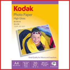 코닥 포토용지 고광택 프린터 A4 180g 20매 사진용지 5740 308 잉크젯 전용 bok+XpAAjm, 1개, 10x15cm