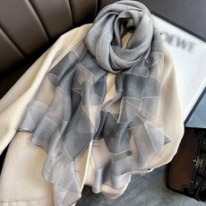 AnnaSofia 真絲羊毛混紡大尺寸披肩絲巾圍巾-絲點橫條鏤空 現貨(銀灰系)