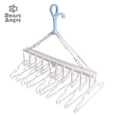 日本 西松屋 Smart Angel 兒童衣架 可調式 不傷領衣架 抗菌 10連式衣架 防滑衣架 寶寶衣架, 藍色, 1個