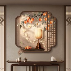 宋代掛畫 茶室客廳壁畫 柿柿如意 玄關裝飾畫 中式過道裝飾 臺灣出貨, 柿柿如意C【創意藝術】,【較小】30*30cmuv精雕+晶瓷工藝