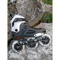 레이싱 인라인 전문가 3륜 스케이트 스케이팅 성인용, 1개, 블랙앤화이트 110mm