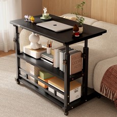 큐에이큐 만능 높이조절 3단 이동식 사이드 테이블 1인용 침대 쇼파 보조 책상, 블랙