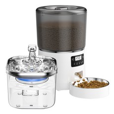 寵物自動餵食器與智能飲水機組合, 1套, 定時餵食器(白色)+智能飲水機