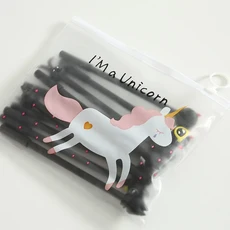 10 개/대 귀여운 젤 펜 Kawaii 무작위 패턴 유니콘 조랑말 0.5m 블랙 잉크 학교 문구 사무용품 선물, 01 Black, 05 Black