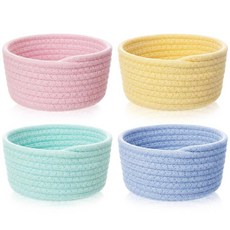 Boao 부활절 우븐 바구니 4개 작은 로프 보관함 부활절 선물 정리용 미니 면 바구니 귀엽고 작은 빈 원형 선반 옷장 장식 통 가정 방용(마카롱), 마카롱