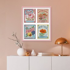 프린트 실십자수 올인원 패키지 14CT 초보자용 꽃 식물 도안, 5.빈티지 플라워 컬렉션 (31x36cm), 1개