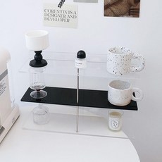 머그컵 진열장 3단 수납장 아크릴 주방 A 선반 홈카페, 블랙