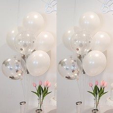 올리브파티 펄풍선 하트 풍선 풍선꽂이 풍선스탠드 2개 생일파티용품 세트, 1세트, 컨페티화이트