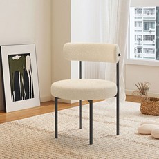 패브릭 편한 카페 원목 등받이 도넛체어 식탁의자 화장대, 20 베이지문양+블랙다리
