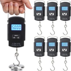 Sabary 6피스 디지털 물고기 저울 50kg(110파운드) 걸이식 낚시 수하물 저울 백라이트 LCD 디스플레이 스테인리스 스틸 후크 체육관 사냥 농업 낚시 여행용, 기본 옵션