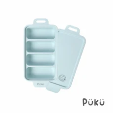 PÜKÜ 藍莓午茶玉子燒矽膠副食品分裝盒4格，寶寶副食品分裝盒，輕鬆定量，柔軟易脫模，附蓋保鮮, 藍色, 1個, 80L