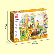 DFMEI 費樂新品風車別墅遊樂園大顆粒百變積木益智力拼裝兒童玩具, 如圖, 235顆粒彩虹遊樂園【彩盒裝】
