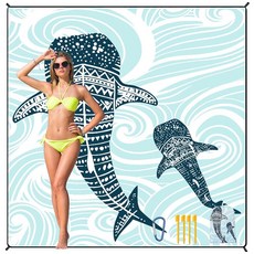 HIHOHO 해변 담요 방수 모래 방지 비치 매트 200.7 x 210.8cm(79 x 83인치) 성인 1-8명용 빠른 건조 내구성 있는 야외 피크닉 매트 해변 축제 여, 6'11" x 6'7", Bl-whale