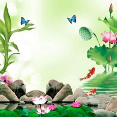 크기 벽지 자연 풍경 풍경화 나무 다리 연꽃 꽃 홈 인테리어 배경 벽, 10. FJQ-186