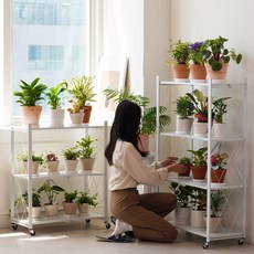 친절한마이쮸 접이식 철제화분선반 철제 폴딩 원터치 이동식 선반, 화이트 3단, 화이트