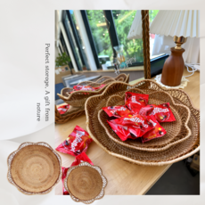 라운드 라탄 트레이 2P 바구니 수납 피크닉 원형 바스켓, 1개