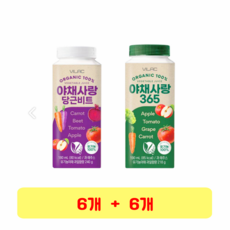 비락 유기농 100% 야채사랑 당근비트 + 365, 6세트, 180ml