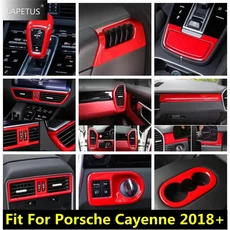 포르쉐 카이엔 18-23 레드 헤드라이트 윈도우 리프트 버튼 컵홀더 대시보드 에어벤트 커버 트림 호환, 중간 공기 통로