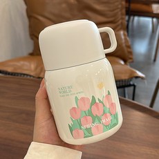 臺灣發貨- 500ml創意不銹鋼316紅燒瓶保溫飯盒燉燒杯女學生防漏保溫杯不倒翁, 白色, 1個